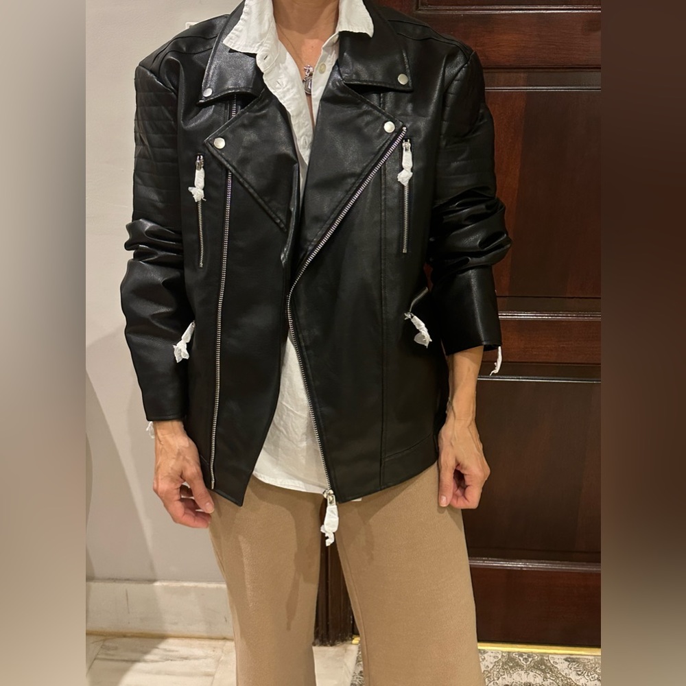 ELEVEN PARIS Black Leather Bomber Jacket